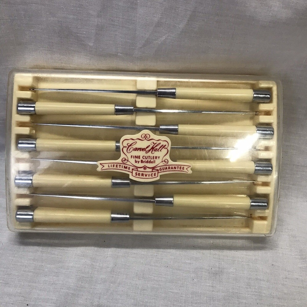 Carvel Hall Briddell Steak Knife Set 8 Piece Vintage Mid Century Ivory Chrome
